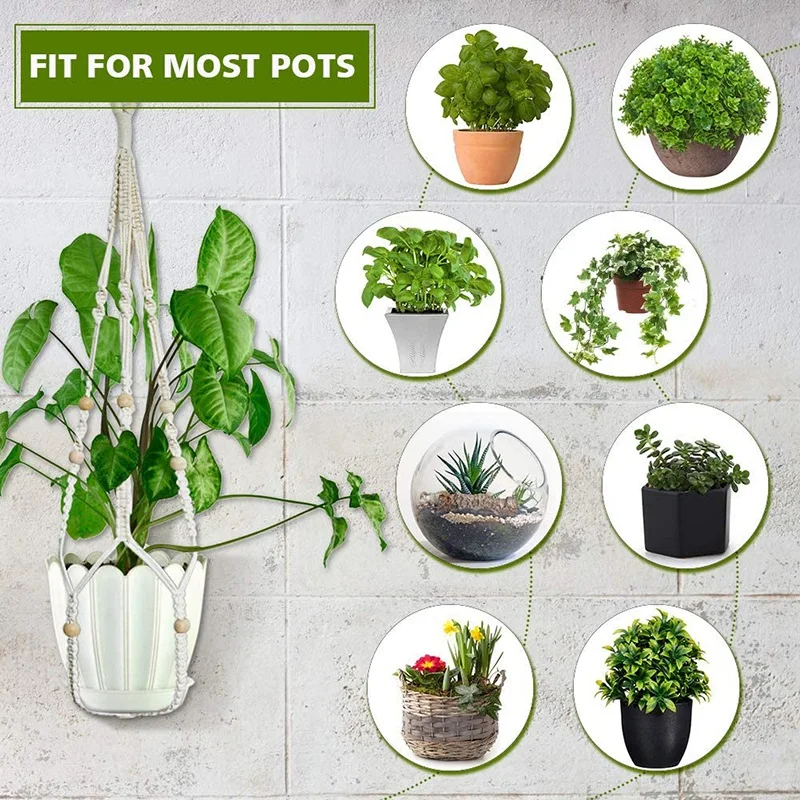 

P4-3 Pcs Rope Hanging Planter Hanging Plant Holders Macrame Flower Pot Hanger With Hanging Hooks For Outdoor Decor