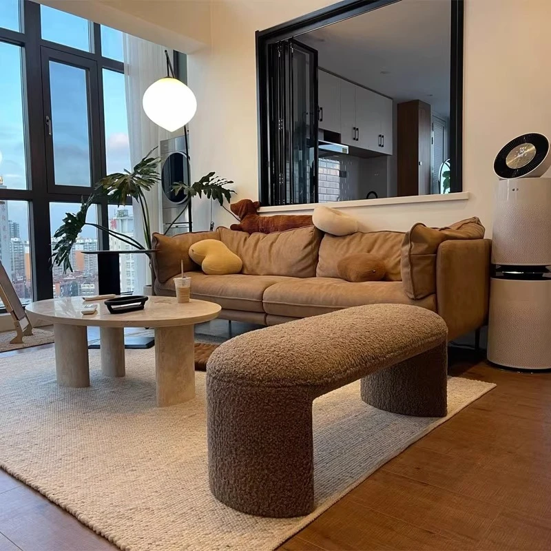 #modern Nordic Changing Shoe Stool Comfortable Lamb Wool Step StoolBedroom Decorated Bed Tail Stool Versatile Scene Hallway home