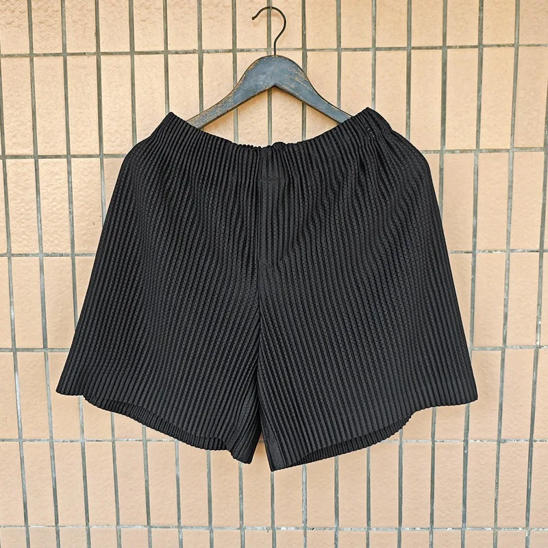 Miyake Pleated Shorts 2025 Summer New Basic Section Drape Feeling Elastic Waist Tie Rope Hole Mesh Casual Pleated Shorts