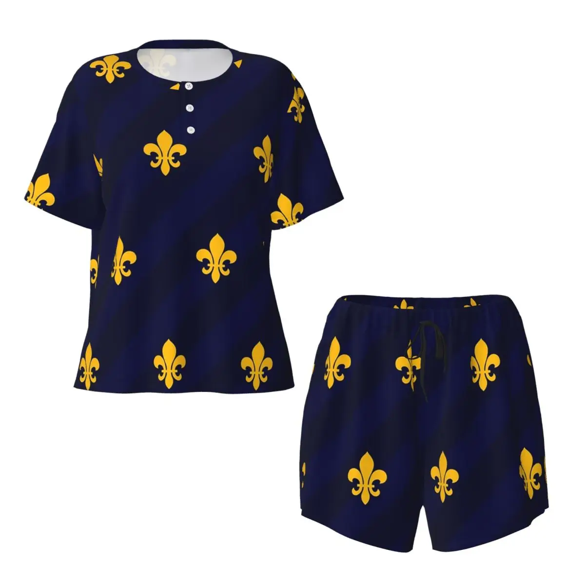 

Fleur De Lys Gold Blue Round Neck Short Sleeve Nightgowns for Sleeping Sleepshirts Women Soft Pajama Set Short Pants