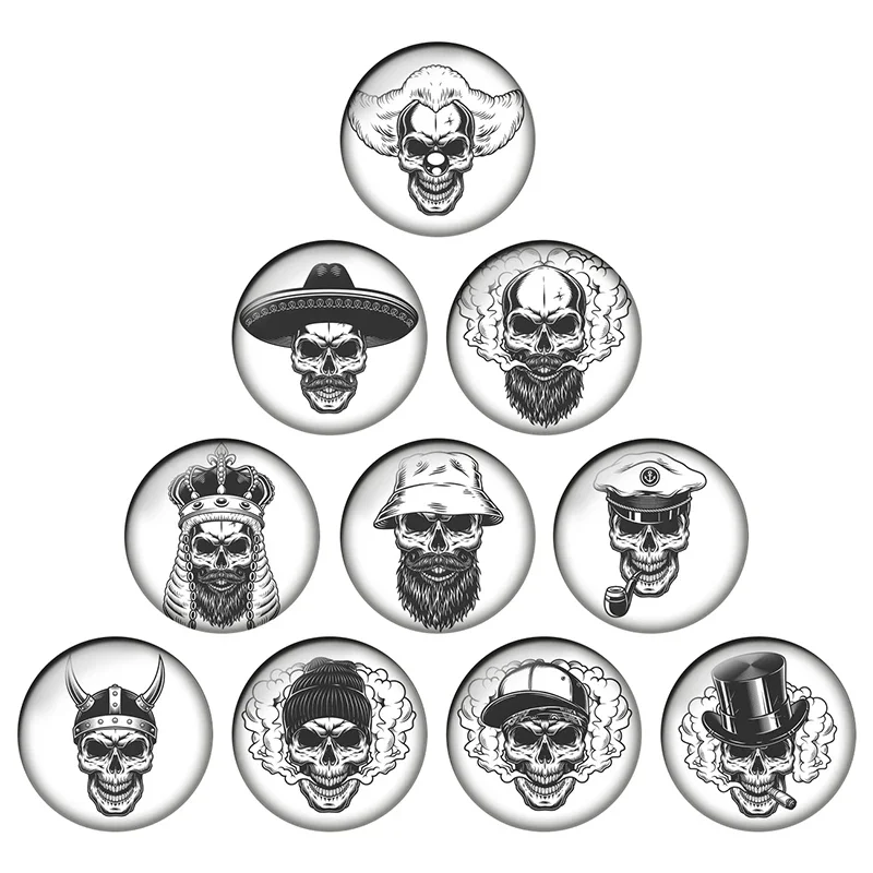 24pcs/lot Fashion Individuality Art Skull 10mm to 25mm Round photo glass cabochon demo flat back Making findings Jewelry H021