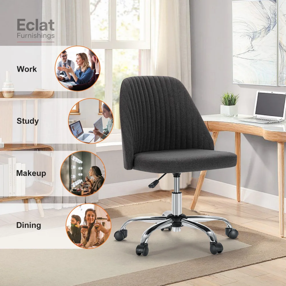 Sweetcrispy Armless Home Office  Desk Chair with Wheels Adjustable Swivel Task Computer Vanity Chair for Small Spaces