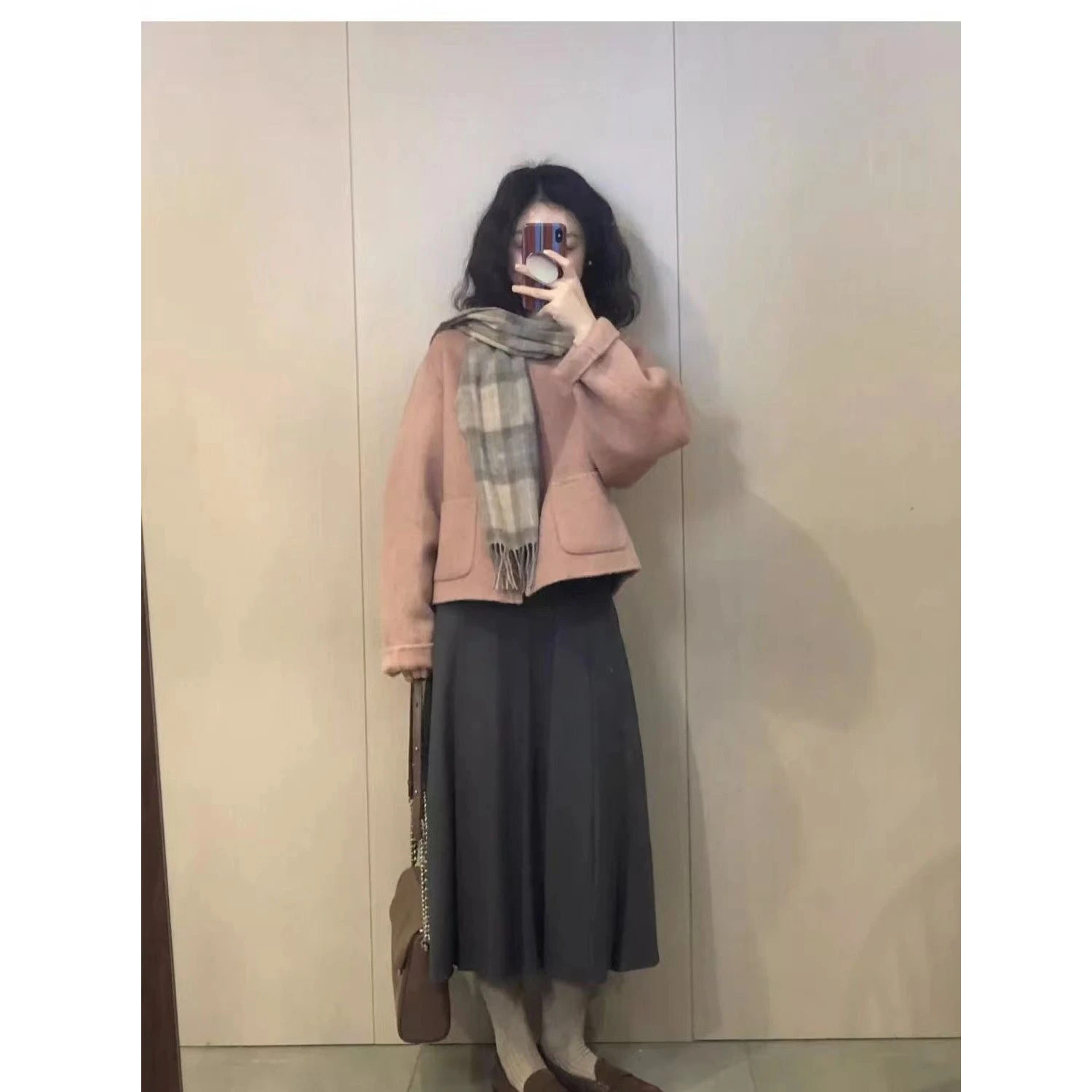 Abrigos de mezcla de lana Abrigo de lana para mujer Algodón añadido Otoño Tweed Bloqueo de color Cremallera Cortada Cuello alto Manga de globo Cara