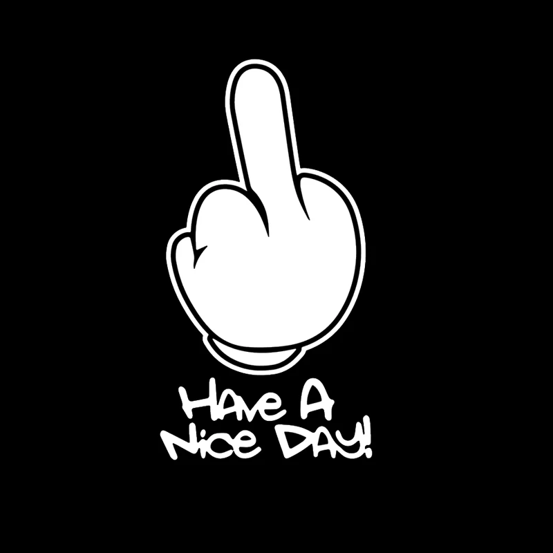 7.9X14.9CM تصفيف السيارة لديه يومًا لطيفًا! ملصقات سيارة ذات إصبع متوسط وزخرفة مضحكة من ألياف الكربون باللون الأبيض والأسود