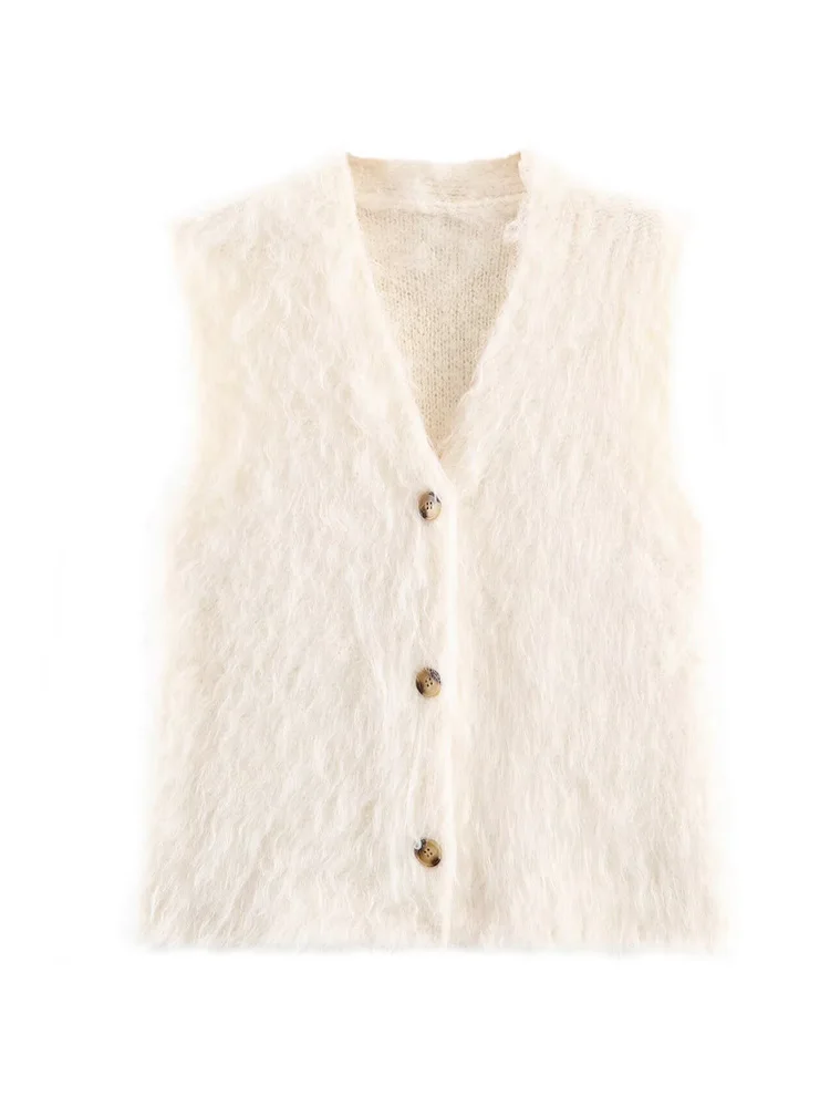 HH レディース エレガント ノースリーブ Vネック ニットベスト 秋 女性 ハイストリート 多用途 シングルブレスト 無地 2色 セーターベスト