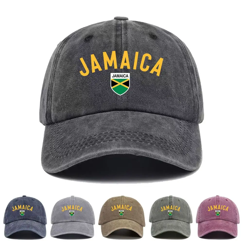 Vintage Washed Baseball Cap Jamaica Flag Print Graphic Unisex Streetwear Casual Trucker Style Summer Cotton Sun Hat