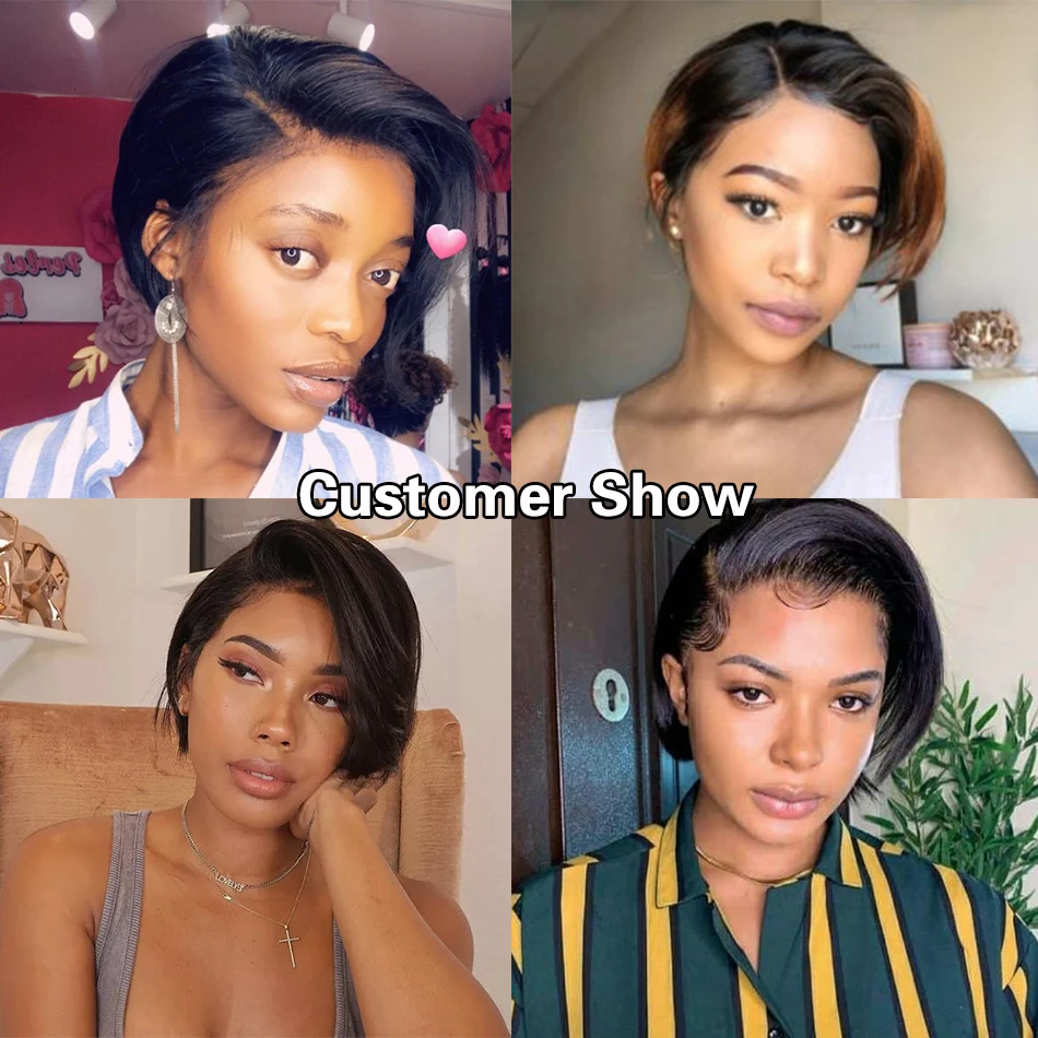 13x4 Lace Frontal Wig Pixie Cut Wig Brazilian Human Hair Wigs For Women 8 Inch 180% Density Glueless Bob Lace Front Wigs - Image 5