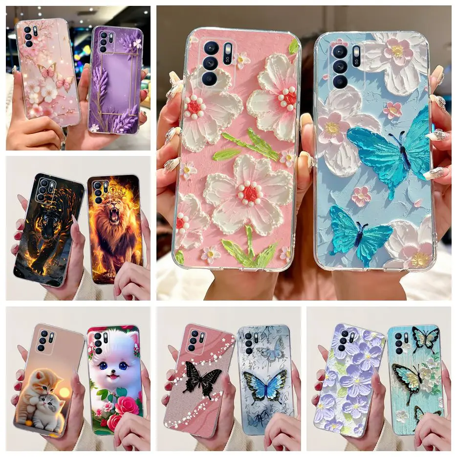 For Oppo Reno 6Z 5G Case CPH2237 Luxury Painted Cover 6.4'' Clear Silicone Phone Case For Oppo Reno6 Z Reno6Z Soft Fundas Bumper