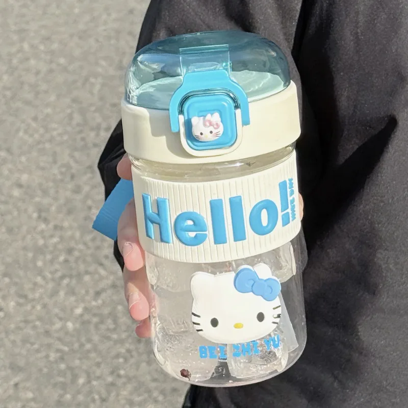 كوب ماء هالو كيتي اللطيف من القش للفتيات، كوب عالي الجمال جديد سهل الاستخدام، كوب بلاستك للطلاب مضاد للسقوط، رياضي محمول