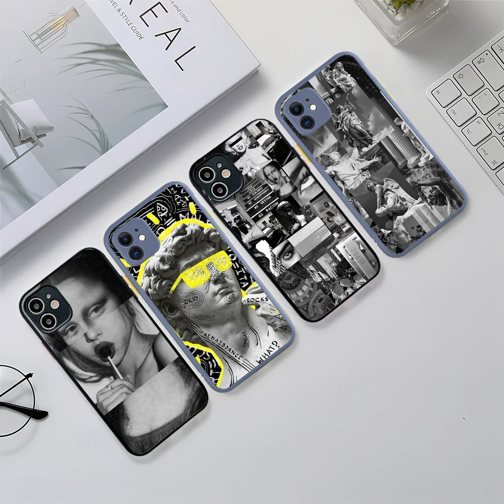 Art Aesthetic Statue Phone Case for iPhone 14 11 12 13 Mini Pro Max 8 7 Plus X XR XS MAX Translucent Matte Cover