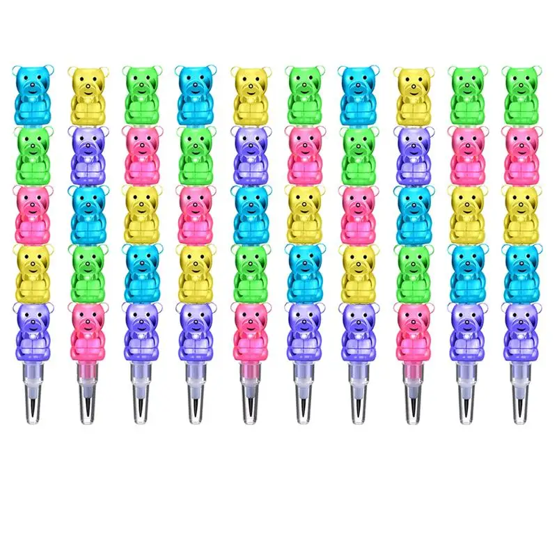 12pcs Stackable Pencils Stacker Swap Pencils Plastic Bear Pencils 5 In 1 Stacking Colored Pencils