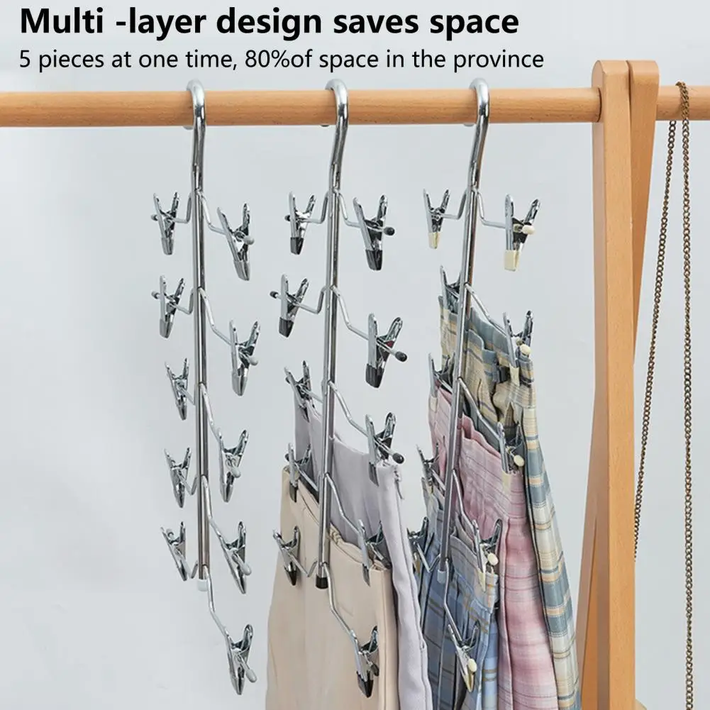 Trouser Clamp Adjustable Long Lasting 5 Layer Skirt Hanger Trouser Clamp Holder Multi Tiers Design Trouser Hanger for Dorm