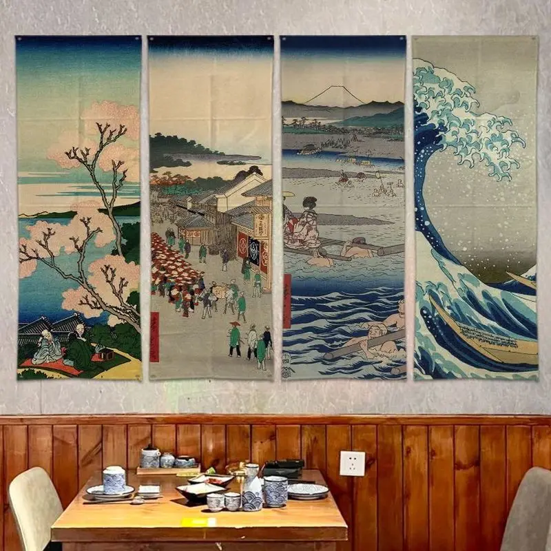 Great Wave Scroll Tapestry Japanese Ukiyo‑e Ocean Art Polyester Wall Hanging Vintage Oriental Aesthetic Bedroom Dorm Home Decor