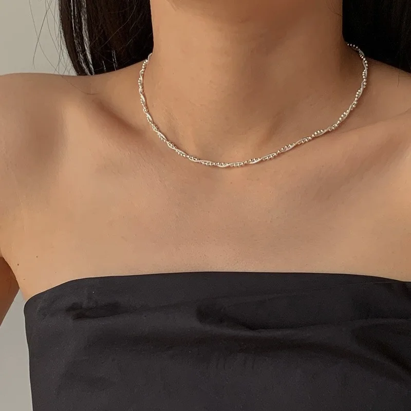 Women's 925 Sterling Silver Double Layer Snake Bone Chain Necklace