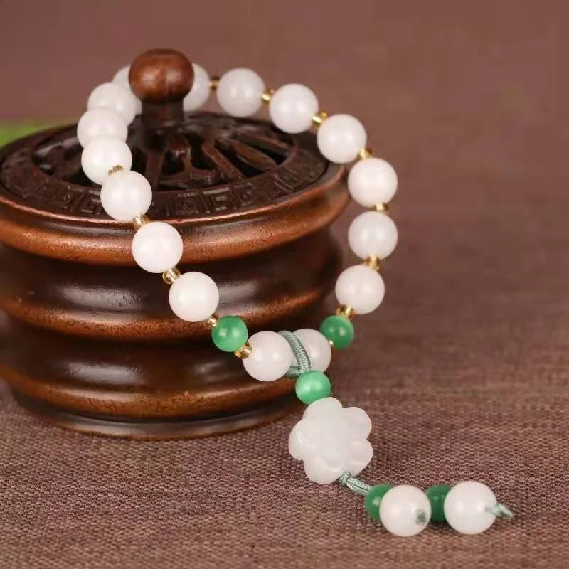 両面プラムブロッサムブレスレット,ゴールドシルク,翡翠,フリンジ,ファッショントレンド