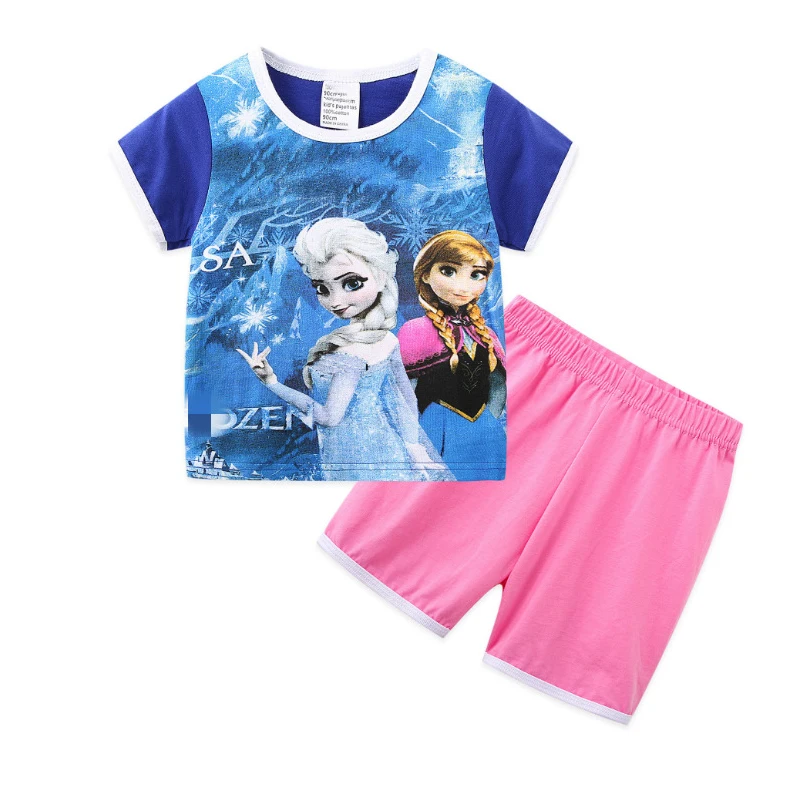 

Girls Pajamas Set Clothes Cotton Casual Disney Frozen Elsa For Children Summer Short Sleeve Cartoon Baby Suit Kids Costumes 2-7Y