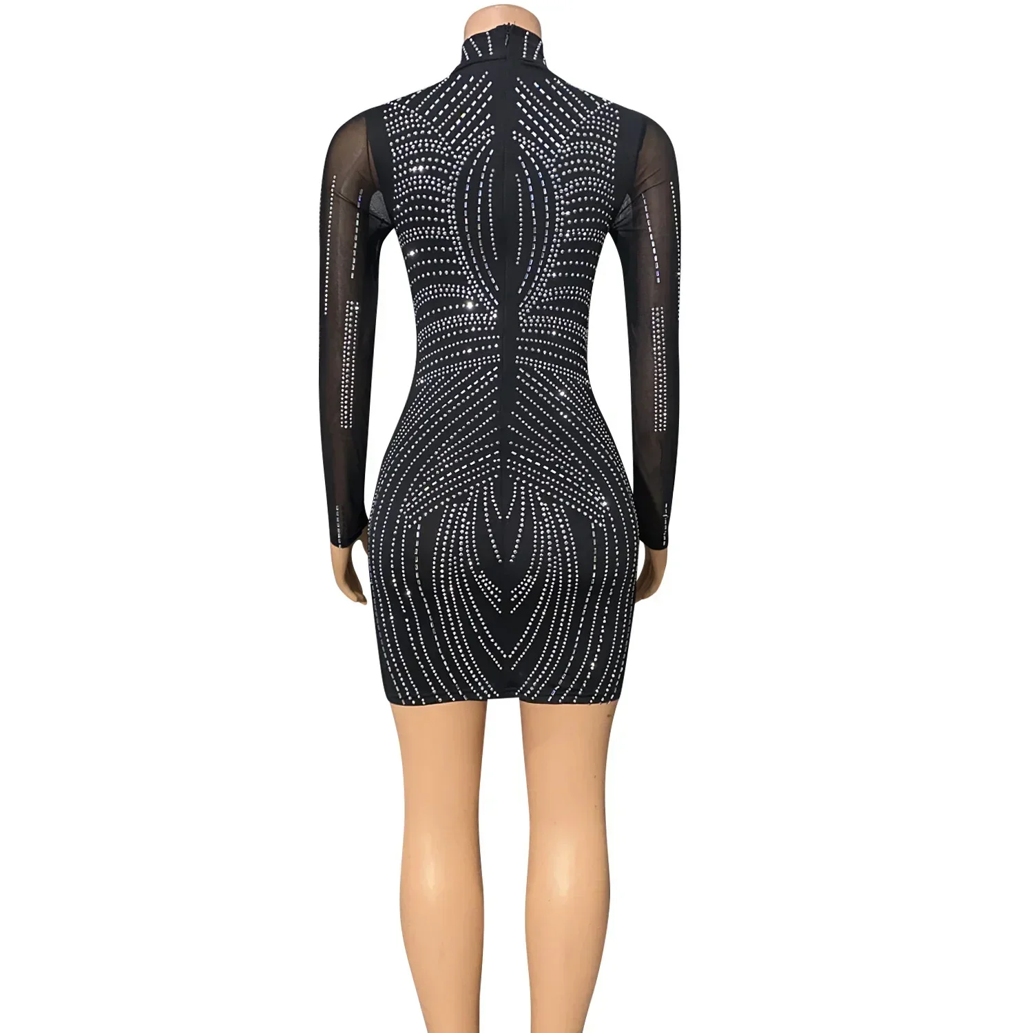 PersonalizzatoNuovo abito da donna a maniche lunghe con cuciture a rete sexy da donna europea e americana