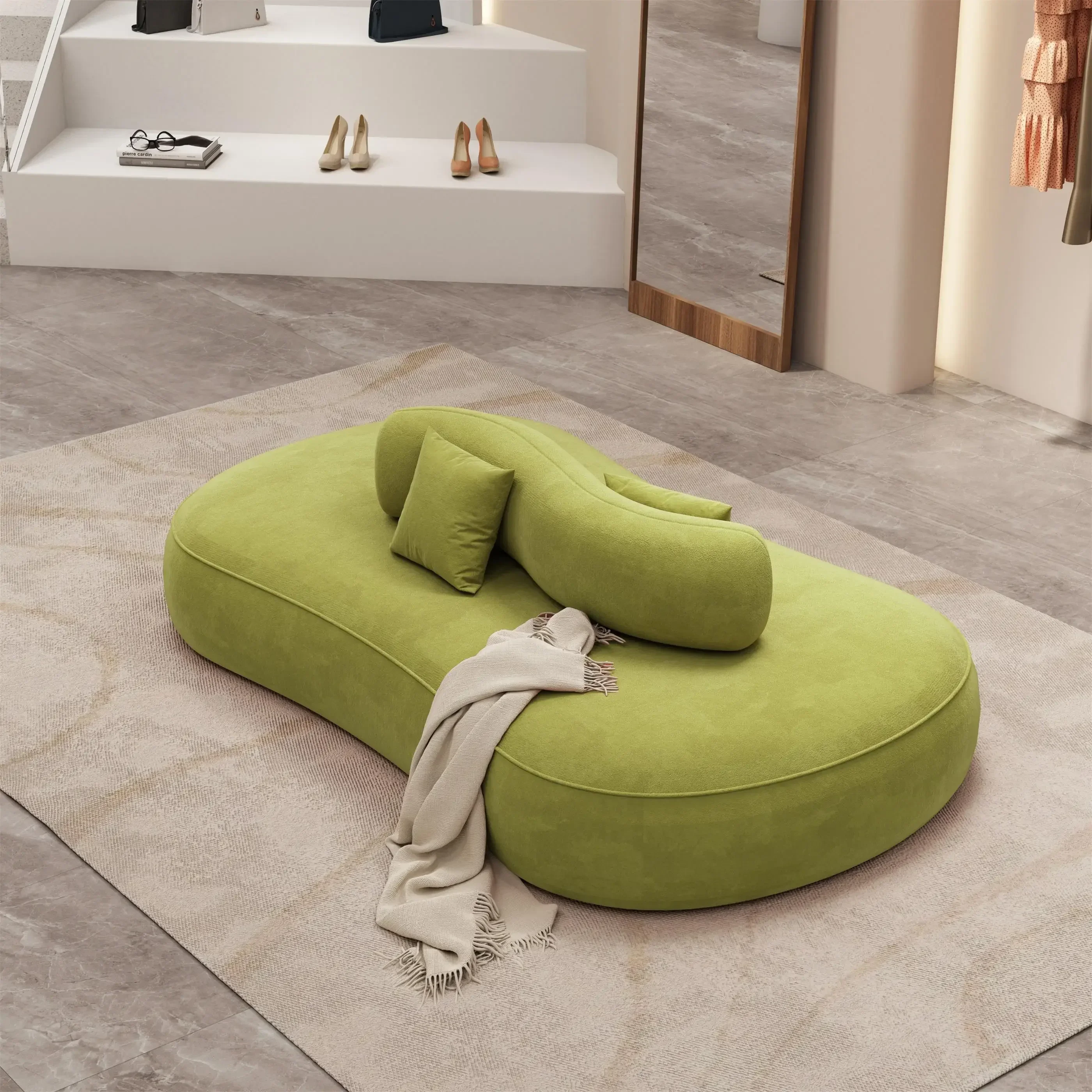 Doppelseitiges Empfangssofa mit Rückenlehne und Rückenlehne im Schönheitssalon