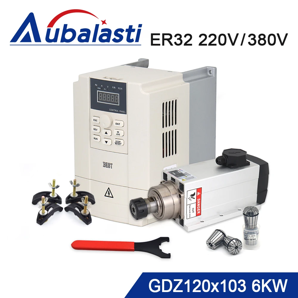 Aubalasti 6KW CNC Air Cooled Spindle Motor Kits 220V 380V 12.6A ER32 18000RPM 7.5kw Inverter For CNC Milling Router Machine