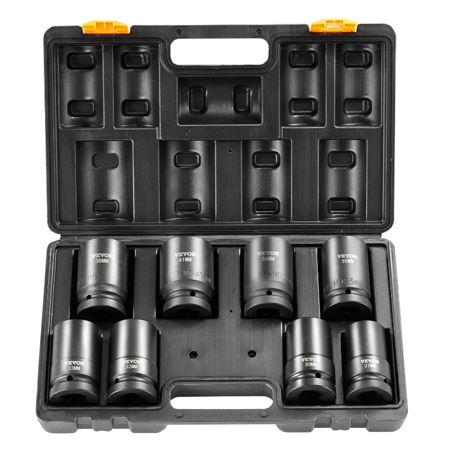 

Impact Sockets Set 8pcs 6-Point 1" Drive Bit Ratchet Tool Kit Case