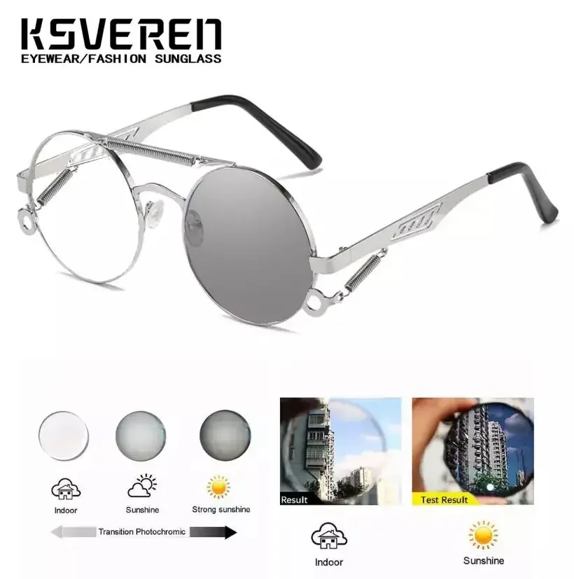 Vintage Metal Steampunk Round Photochromic Myopia Glasses Men Women Finished Prescription Nearsighted Color Changing Sunglasses