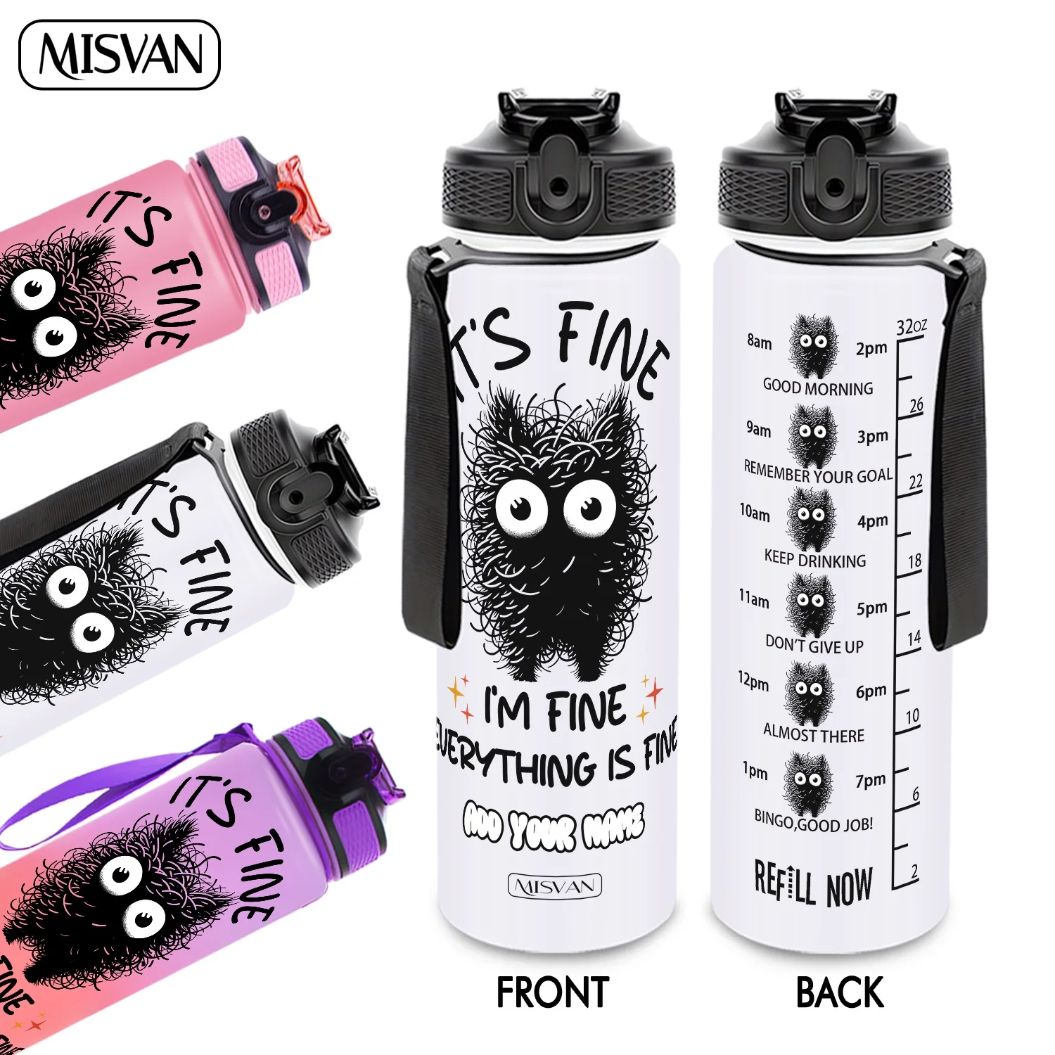 

Бутылка для воды 32 унции с градиентным дизайном и надписью «Anxious Monster», 1 шт., непротекающая, с HD-печатью, не осыпающимся рисунком, идеально подходит для занятий спортом