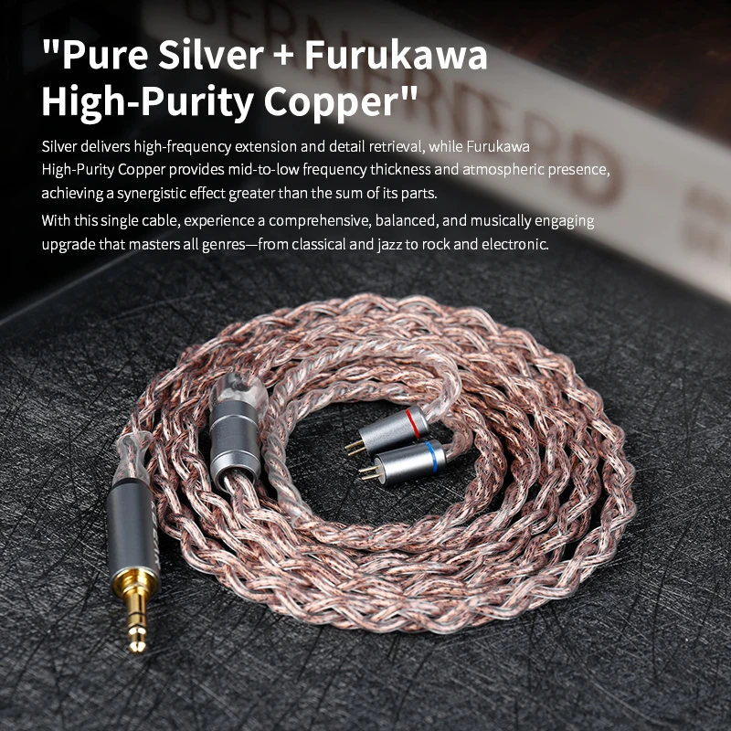 KBEAR Glitter Pure Silver + Furukawa High-Purity Copper Hi-Fi Headphone Upgrade Cable With 2-PIN/MMCX/QDC Pin For Wired Headest