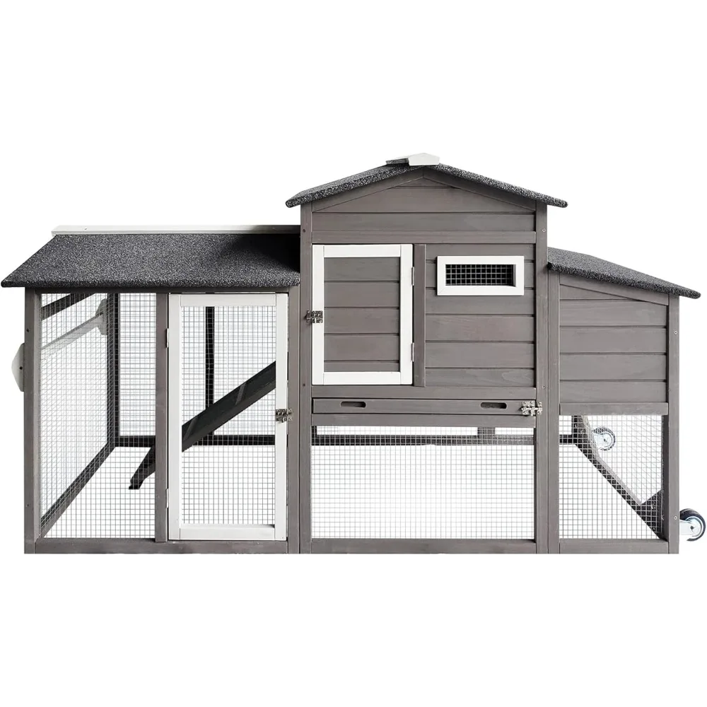 Chicken Coop Outdoor for 2-3 Chickens Hous- Poultry Cage Back Yard Mobile Hen House with Run & Nesting Box