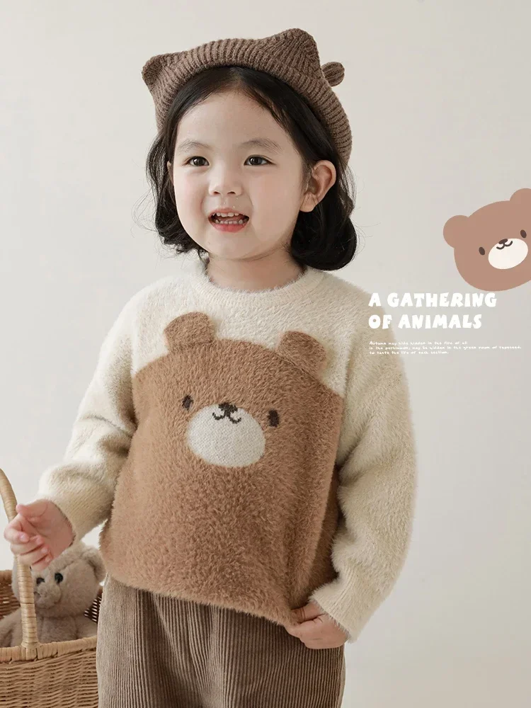 

Girls' Cute Cartoon Sweater Winter New Children's Thick Warm Knit Loose Top