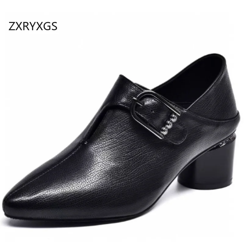 ZXRYXGS 2025 Hot Selling Top Cowhide Pointed Toe Elegant Fashion Shoes High Heels Women Genuine Lather Shoes Shoes Size 31-41