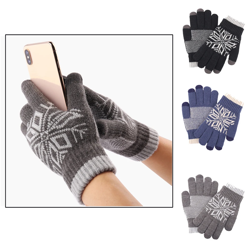 

Touchscreen Wool Gloves Winter Knitted Anti-slip Men Cycling Simple Warm Two Fingers Conductive Material Safe Washable Cold