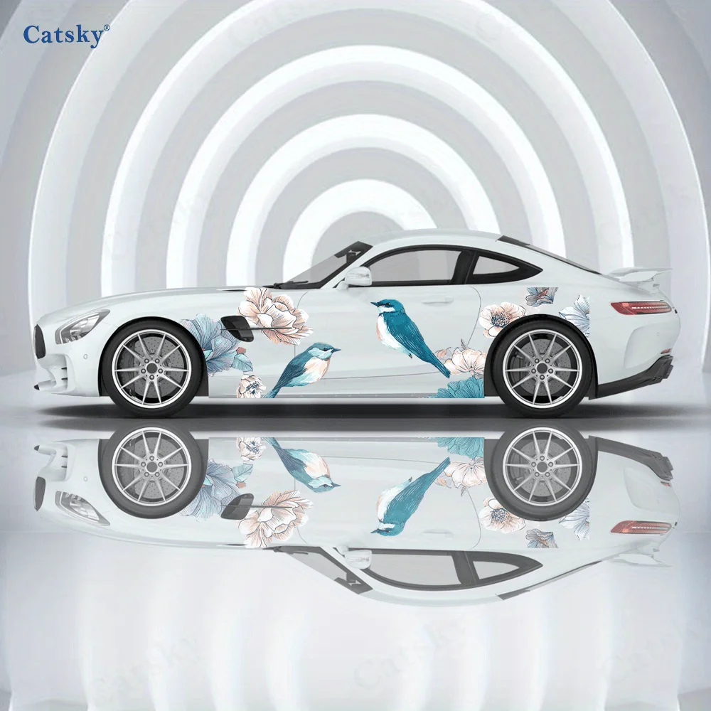 

Magpie Colorful Flowers Car Vinyl Wraps Decal Self-adhesive PVC Sticker Suitable for Trucks SUV Decoration Auto Accessories Gift