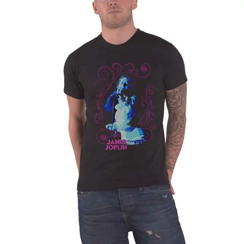 

Футболка Janis Joplin с цветочным принтом и логотипом, новая официальная мужская черная футболка