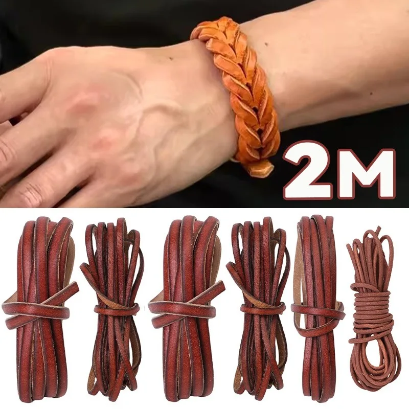 

Fashion Round Flat Rope String Vintage Genuine Cowhide PU Leather Cord Strip DIY Bracelet Necklace Braided Craft Jewelry Making