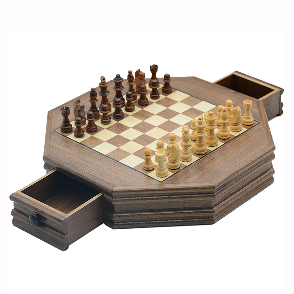 Octagonal Wooden Chess Set Luxury Professional Board Games for Children Handmade Magnetic Chess Pieces Family Decoration Gifts