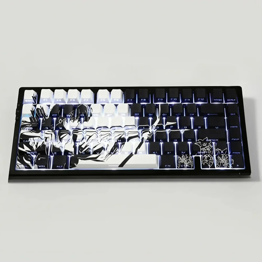 

GEFENSI Anime Platycodon Cherry Key Cap Set PBT 130 Key Side Engraved Light Transmission For 60/84/98/108 Mechanical Keyboard IS
