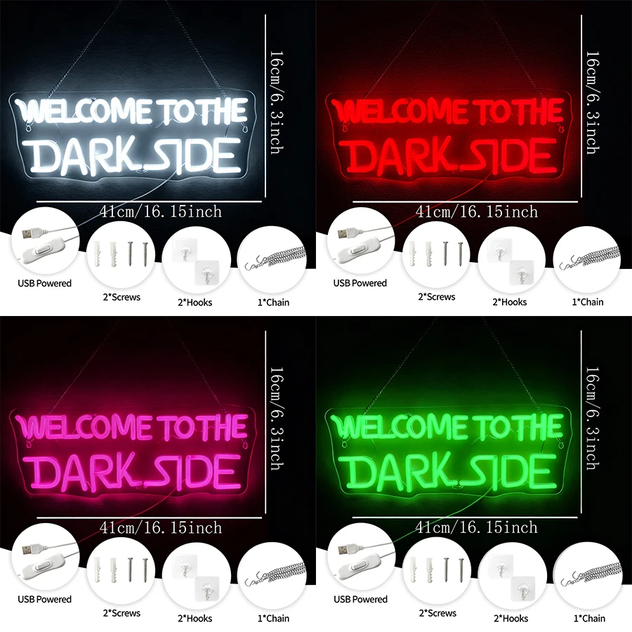 Welcome To The Dark Side Led Neon Sign, Letter Icon, Usb Powered, Suitable For Bedroom, Game Room, Club, Bar, Man Cave Decor.