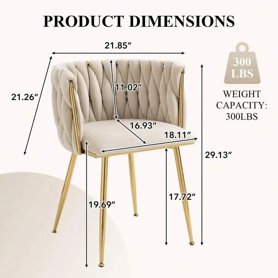 Modern Velvet Dining Chairs Set Of 2 Hand Weaving Accent Chairs Living Room Chairs Upholstered Side Chair With Metal Legs For Di