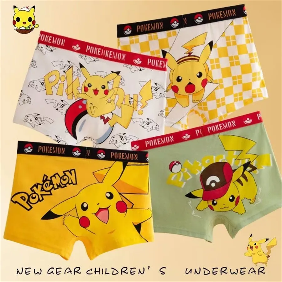 4pcs Kaiwail Pokemon Pikachu Boxer Underpants Cotton U Pouch Bulge Underwear Cartoon Shorts Kids Cute Breathable Boxer Pants