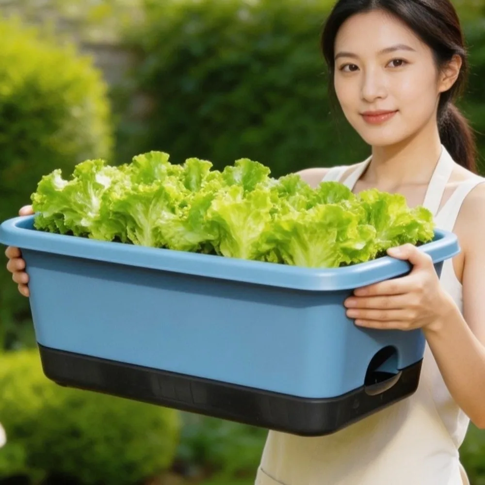 Rectangular Self Watering Planter with Drain Hole Deepened Widened Flowerpot with Tray Plastic Breathable Planter Flower Pot