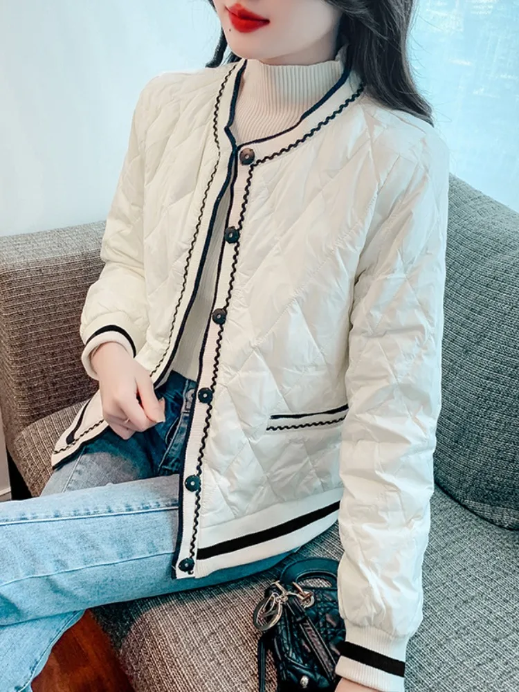 

Slim Fit ort down Jaet Women's Faion Light Warm Cotton Coat Korean Sle round Ne k Button Polyester Fabric