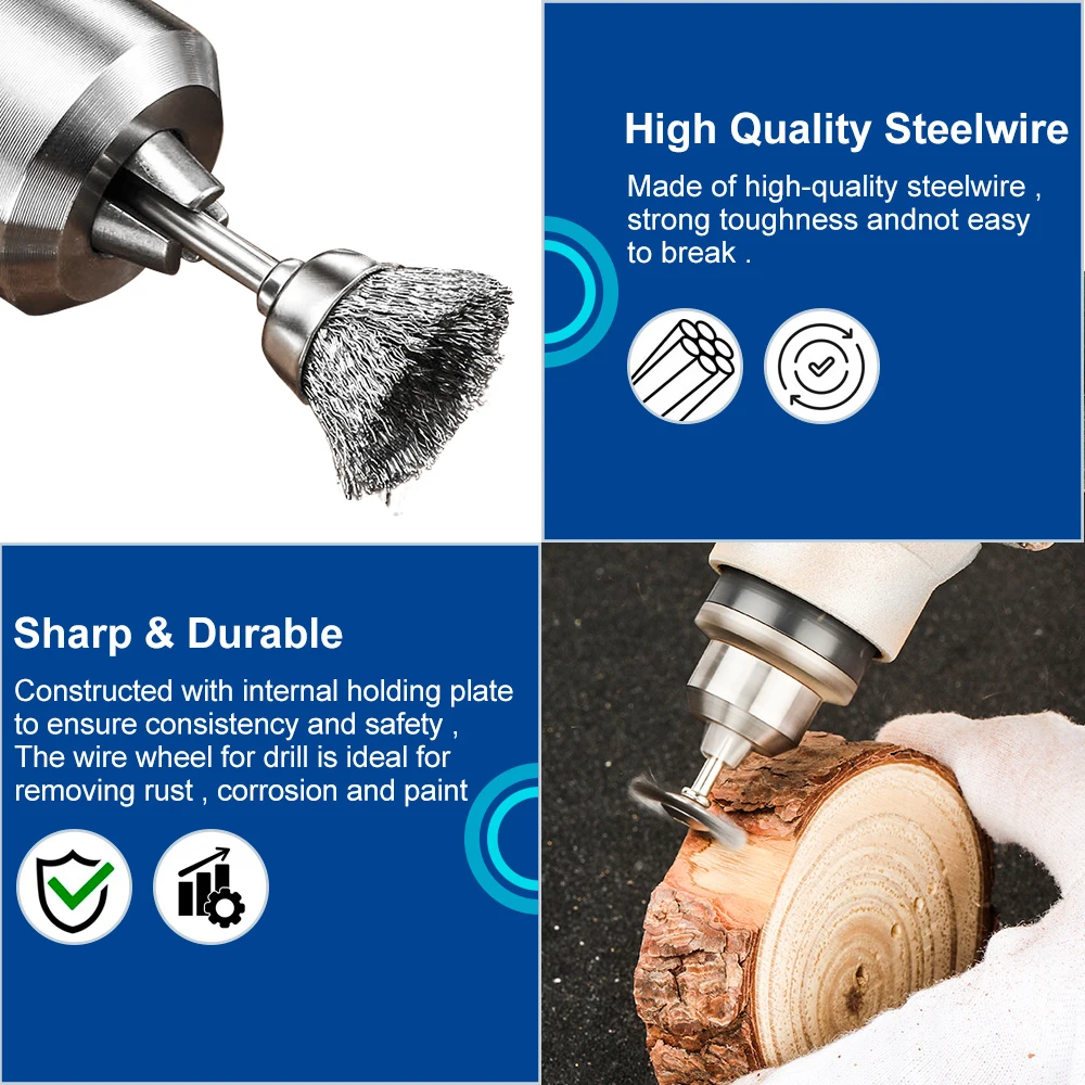 XCAN 10/20pcs Steel Wire Wheel Brush Set 3mm Shank Wire Brushes For Dremel Rotary Tools Metal Rust Removal Polishing Drill Brush