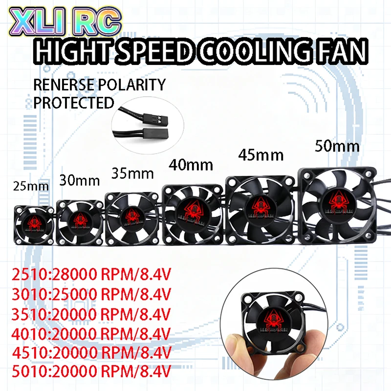 25/30/40/50mm RC Fan 5-12V DC 16380RPM Heat Sink High Wind Rapid Cooling Futaba Plug 30/60/120/150A ESC 36/42mm Motor Car Part