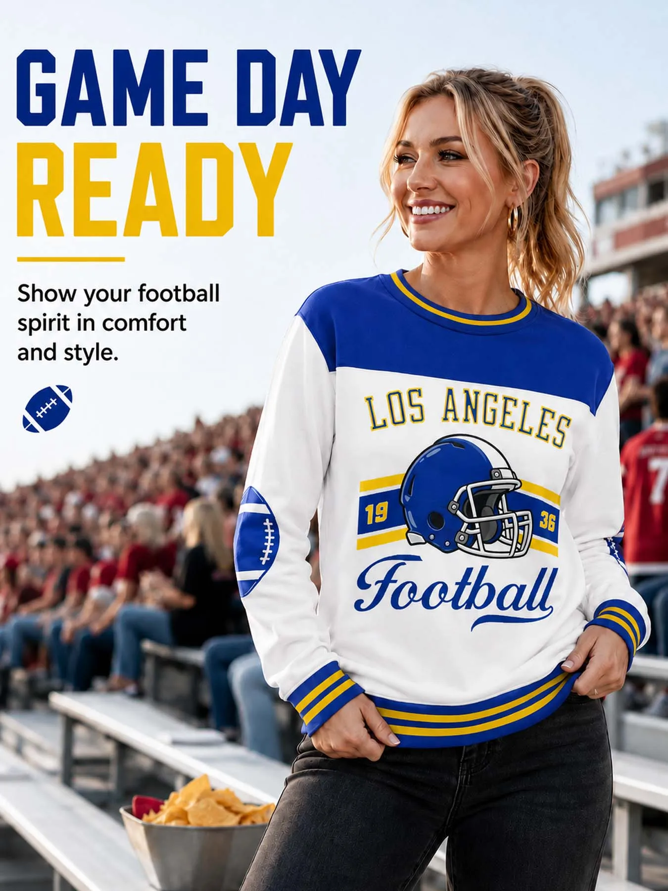 Custom Los Angeles City Sweatshirt for Women, Personalized Name Number Logo Crewneck Sweatshirt, Game Day Football Sweatshirt