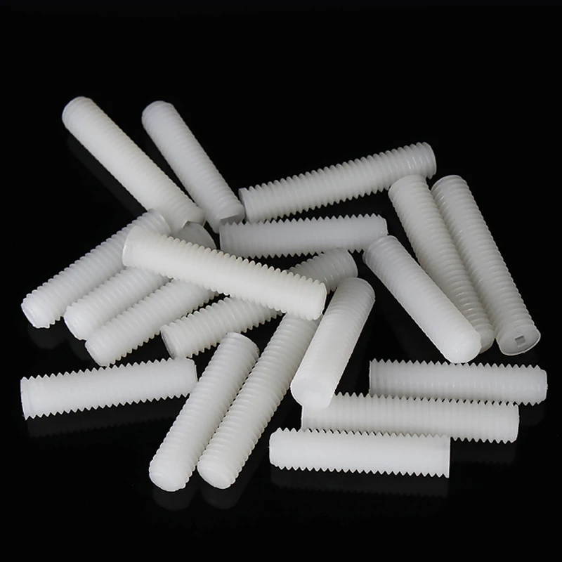 النايلون الأبيض آلة متر المسمار البلاستيك تشديد برغي بدون رأس مشقوق كيمي M3 M4 M5 M6 M8 M10 M12 معزول الترباس متري #5