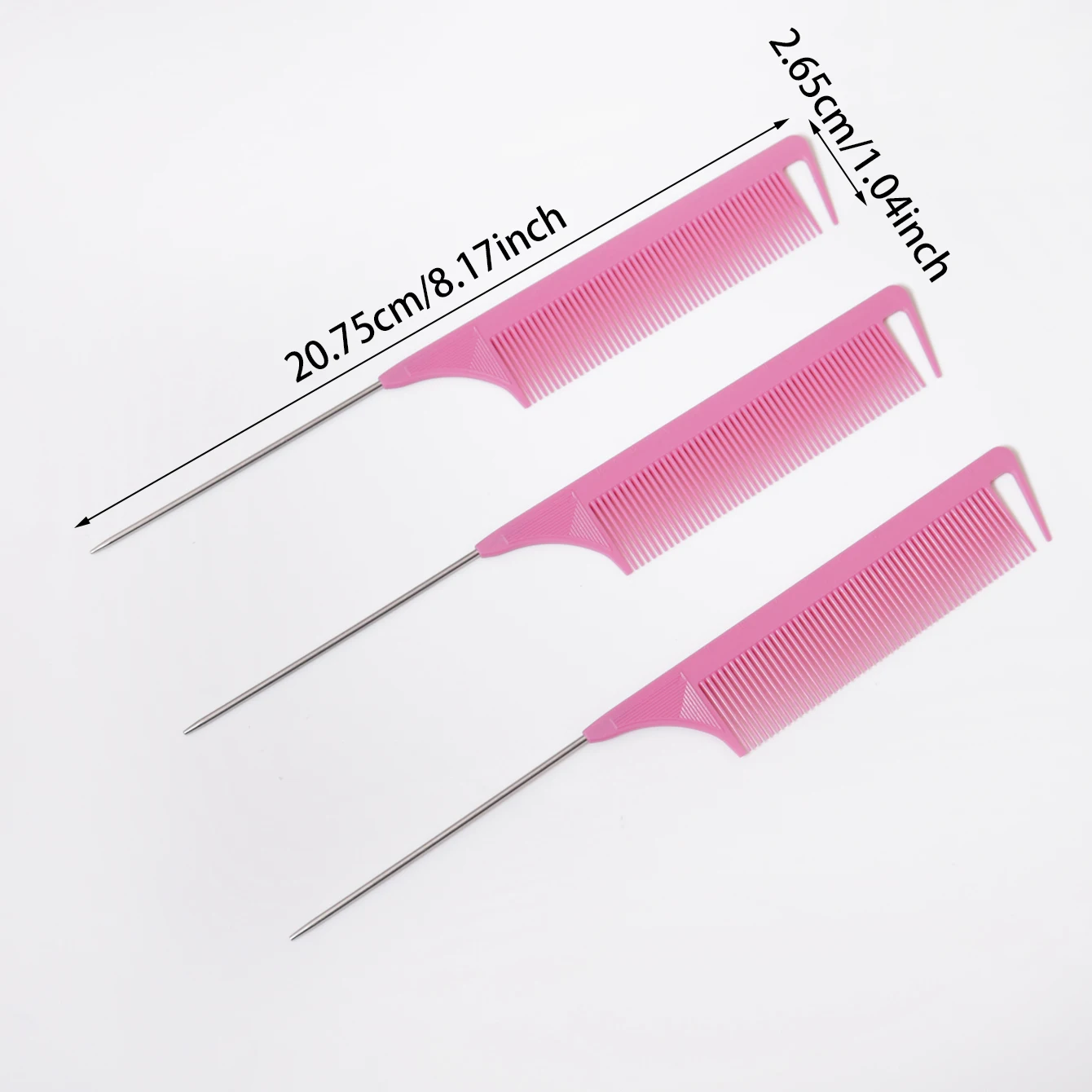 3本の金属製の針が付いたマウスの尾の櫛,本物の髪のかつらに特別