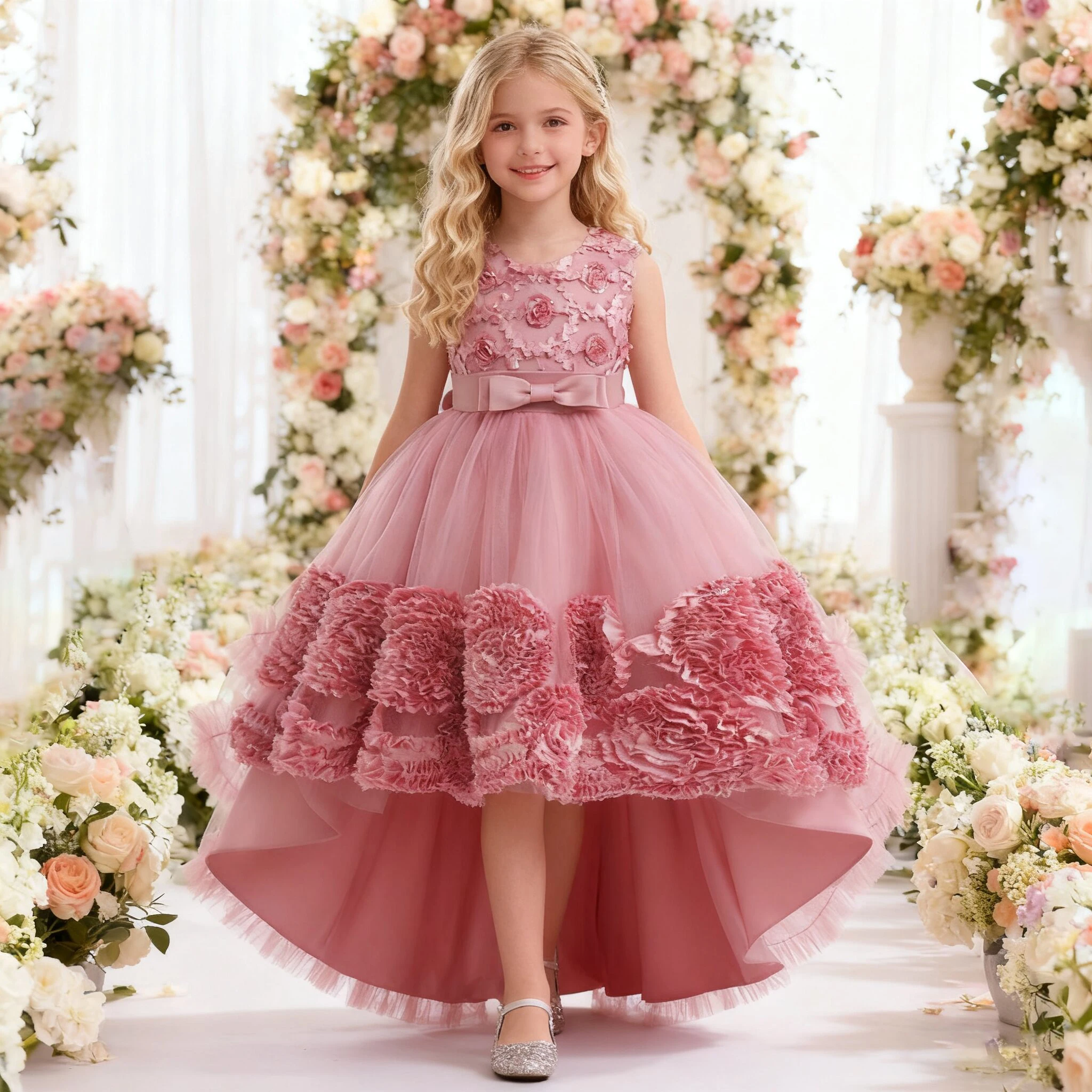 Sommer Blumen Party Mädchen Kleid Weihnachten Kostüm Tüll Schleppende Brautjungfer Prinzessin Kinder Kleider für Mädchen Hochzeit Geburtstag Kleid