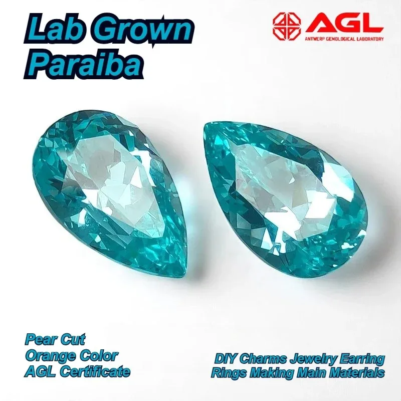 

Par-Lab Grown Paraiba Pear Cut Paraiba Color DIY Charms Jewelry Earring Rings Making Main Materials Selectable AGL Certificate