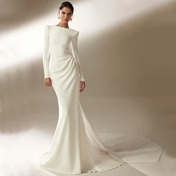 Elegante abito da sposa a sirena a maniche lunghe con piega fino al pavimento da sposa sexy aperto sul retro applique delicati abiti da sposa personalizzati