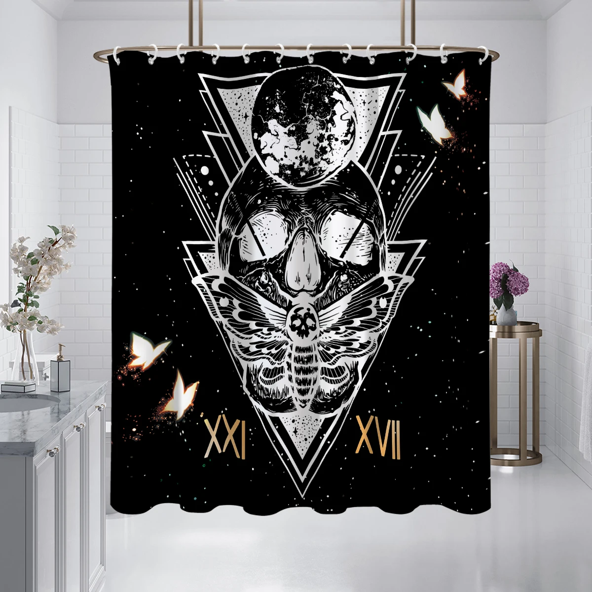 1PC Dark Skull Series Pattern Waterproof Shower Curtain with 12 Hooks 71x71 Inch Bathroom Decor for Hotel and Home